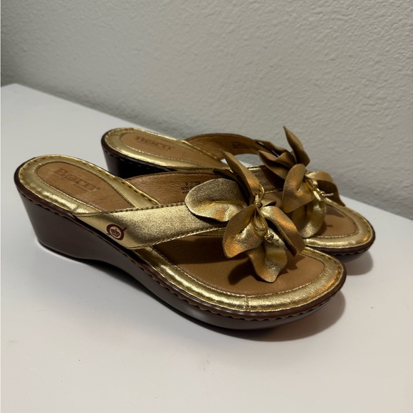Born Metallic Gold Wedge Sandals - Picture 1 of 6